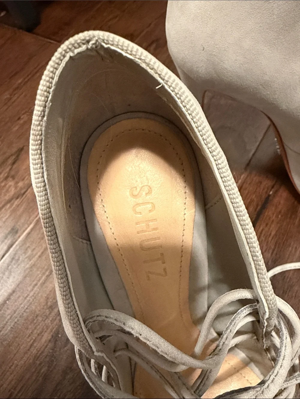 SCHUTZ Lace-Up Pointed Heels in Light Beige